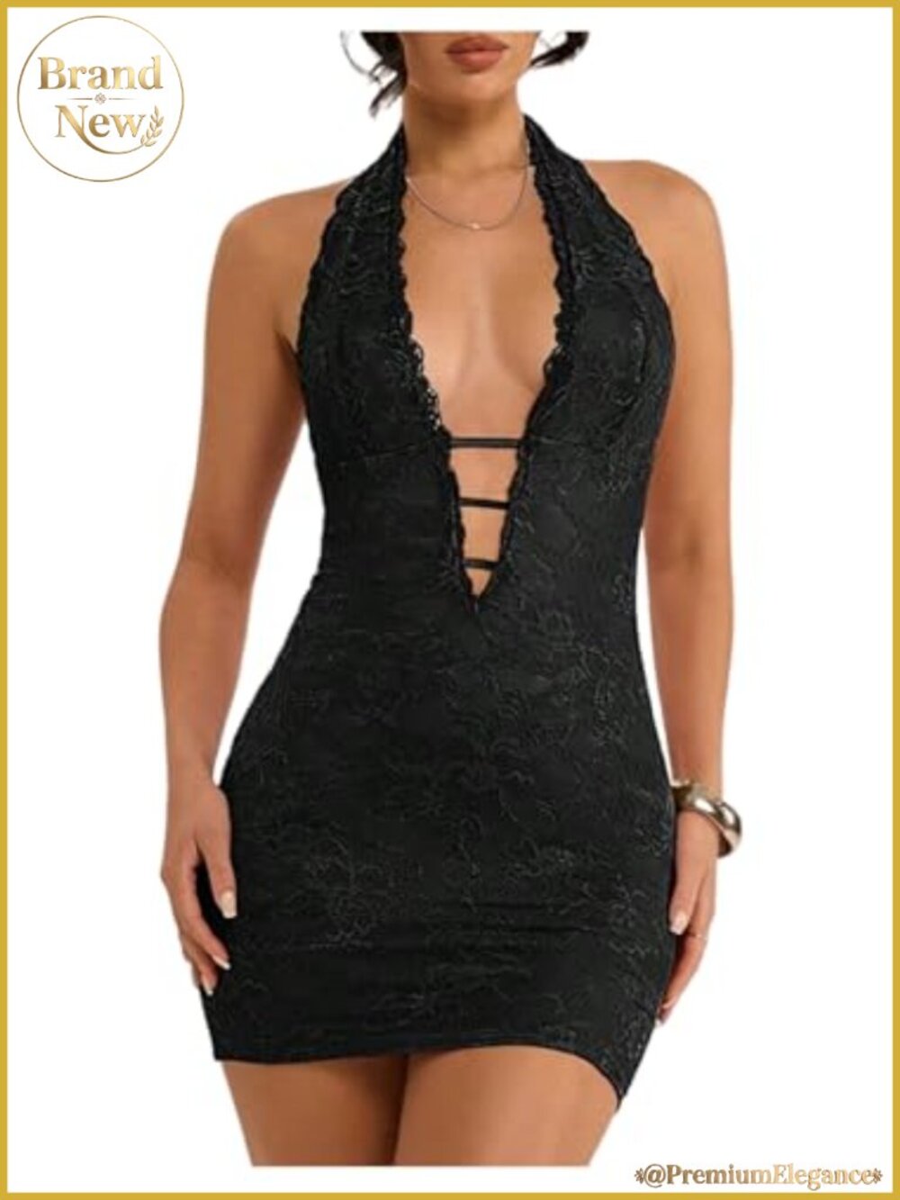 Lace Backless Halter Mini Bodycon Club Dress Sexy Night Out